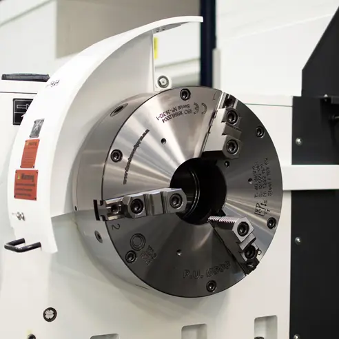 The chuck on a Colchester Magnum Heavy-Duty Manual Lathe.