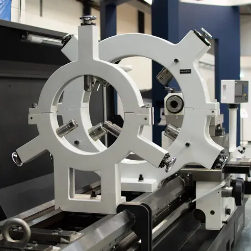 The steadies on a Colchester Magnum Heavy-Duty Manual Lathe.