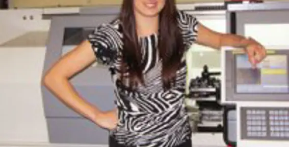Joanne Zalesinski, 600 UK Educational Sales Representative with Harrison Alpha CNC lathe